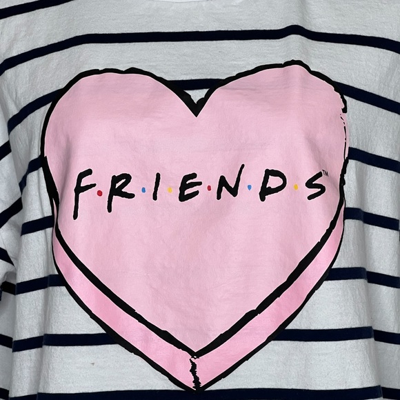 Friends TV Series Womens Tshirt White Blue Striped Short Sleeve Plus Size Heart - Picture 2 of 12